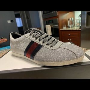 Gucci Silver Glitter Web Bambi Sneakers Size 9